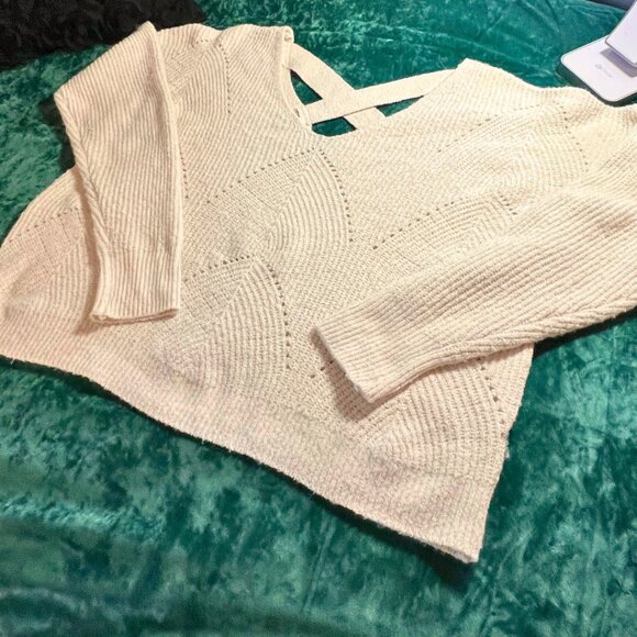Pinque Textured Knit Sweater w/ Crisscross Back – Cream – Size XL - Picture 3 of 5